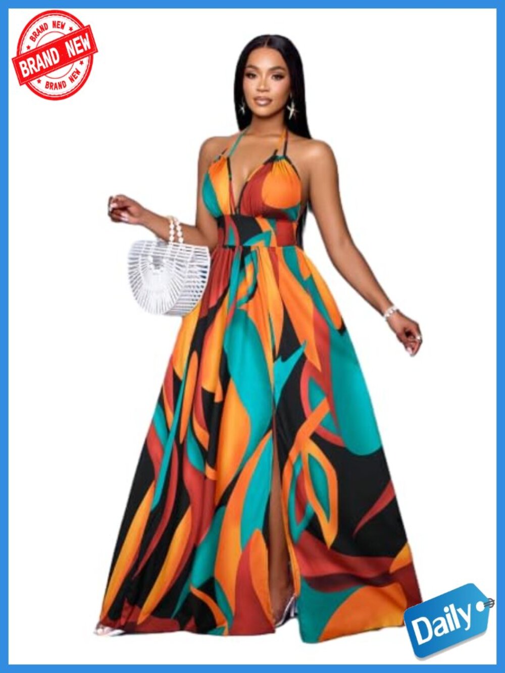 Boho-Chic Halter V Neck Backless Flowy Maxi Summer Dress